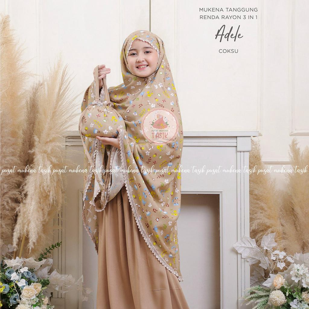 PUSAT MUKENA TASIK - MUKENA ANAK TANGGUNG RENDA RAYON MOTIF 3IN1 ADELE