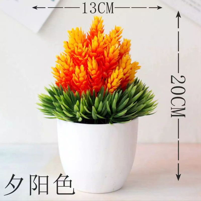 BUNGA PINUS + VAS / BUNGA ARTIFICIAL / BUNGA PLASTIK-ORANGE
