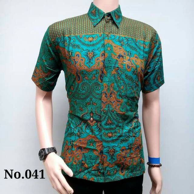 Risna Batik HRB026 kenongo kemeja hem pendek padi pekalongan M L XL MURAH KEREN bati pria wajik biru