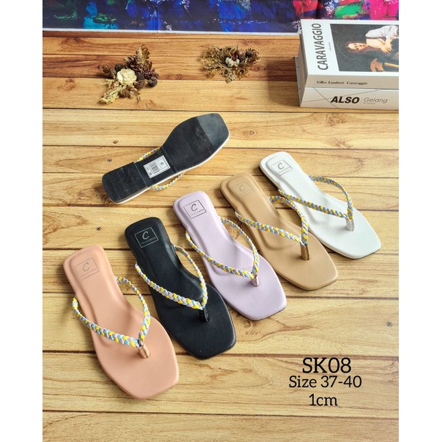 ABBUSHOES Sk 08 flat teflek kepang jepit kombinasi 1cm