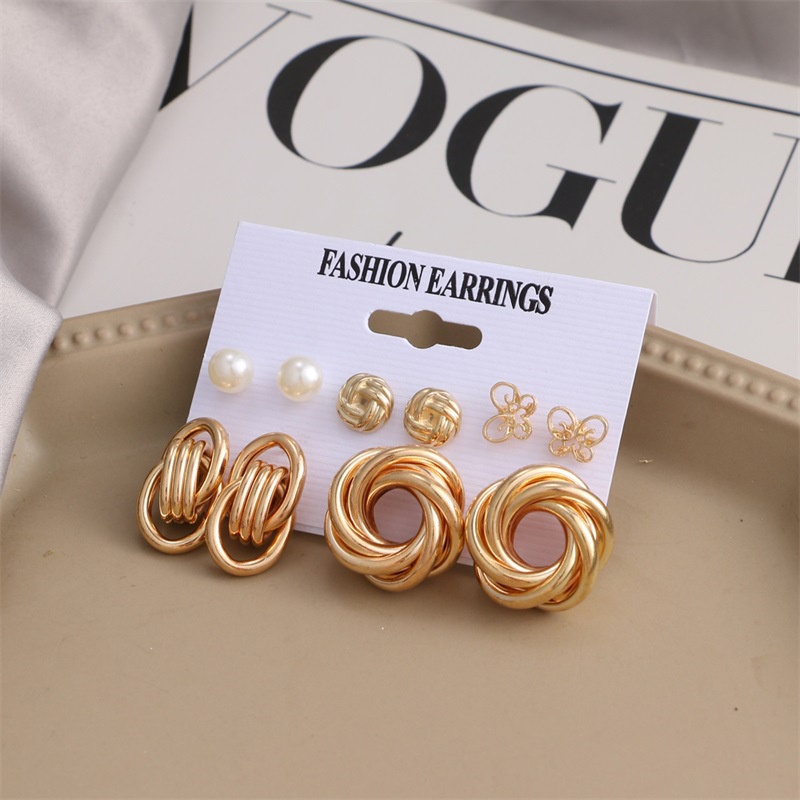 Set Anting Stud Desain Kupu-Kupu Geometris Hias Mutiara Rumbai Gaya Retro Eropa Amerika Untuk Wanita Butterfly