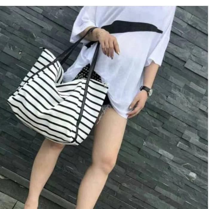 {PROMO} Tas Tote Fashion StripTote Bag Shoulder and HandBag wanita tas serba guna tas gendong wanita tas bahu wanita tas jinjing wanita tas selempang wanita COD tas wanita murah tas wanita import