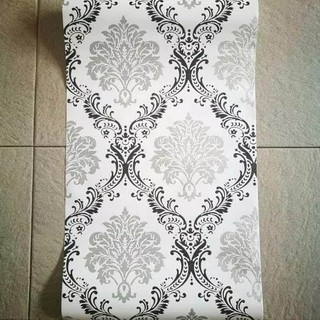  Wallpaper  Sticker  Dinding Putih Batik Hitam  Silver  Ukuran 