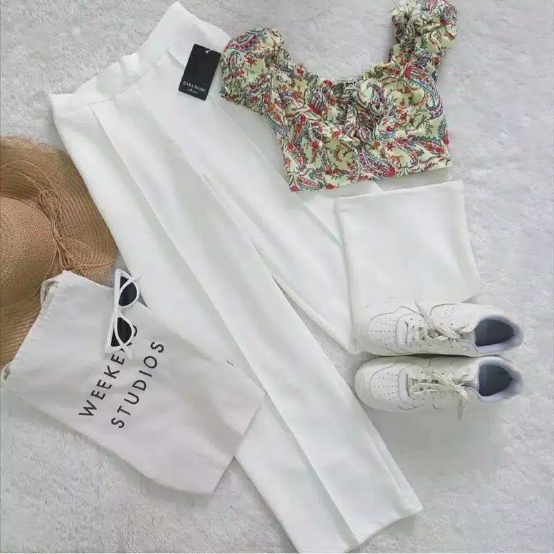 kulot putih list, scuba putih list, kulot putih, kulot panjang, celana kulot