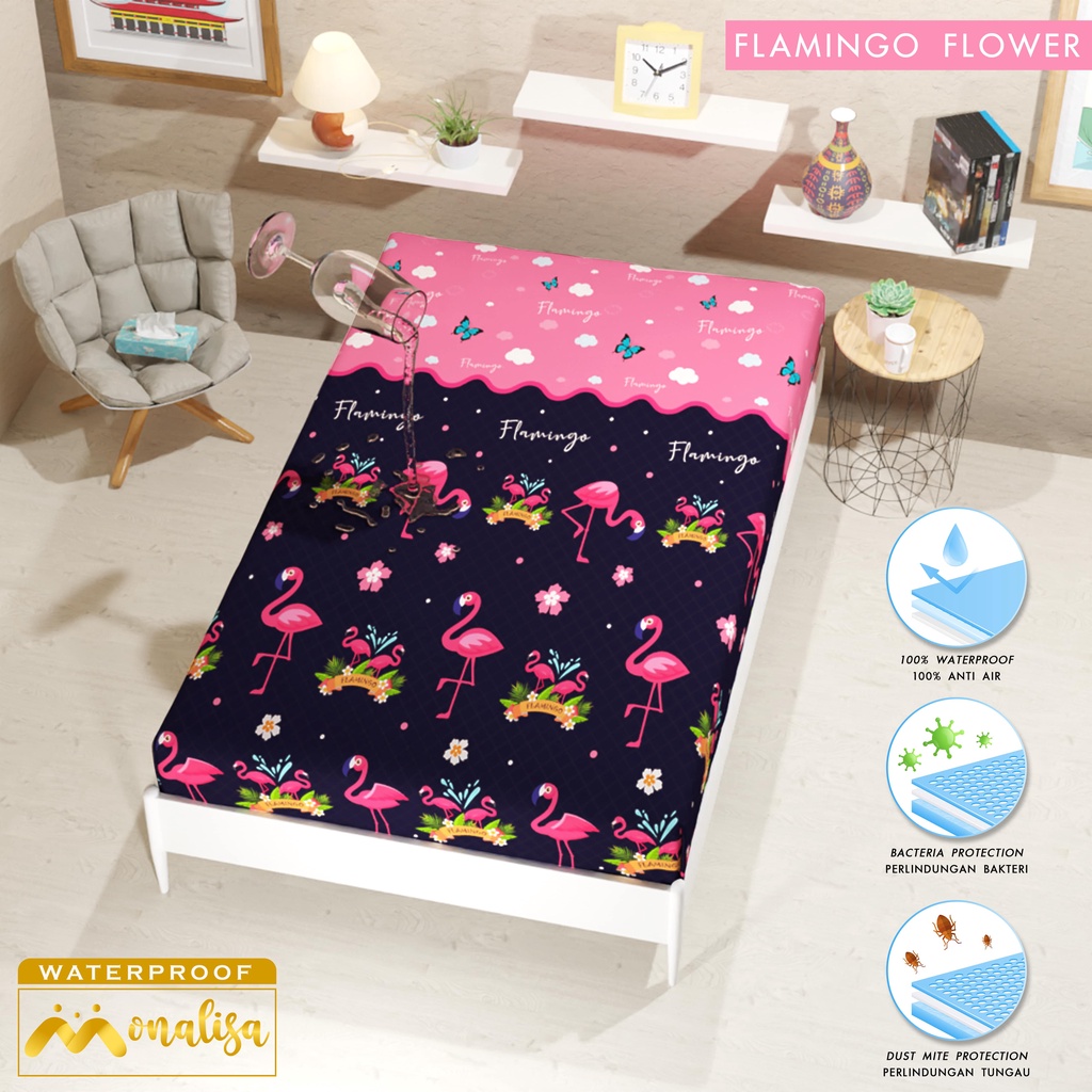 Monalisa Waterproof Sprei Uk 100/120 - Flamingo Flower