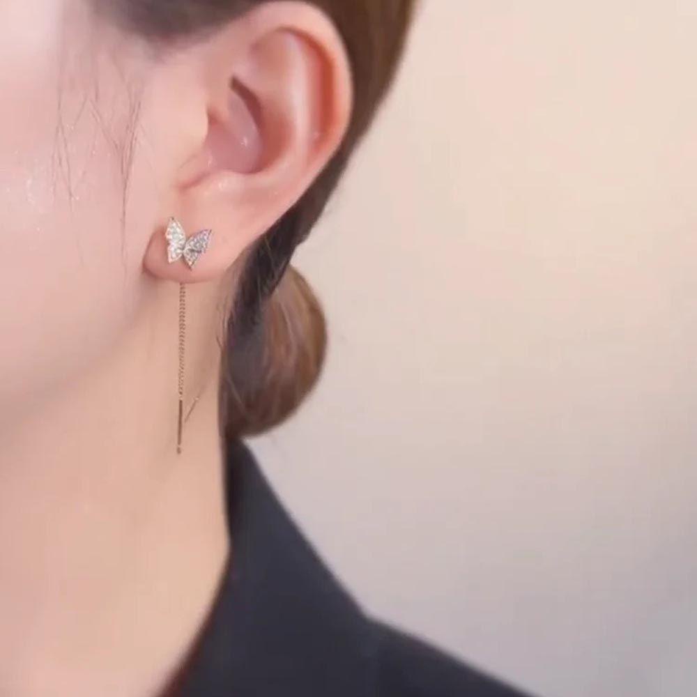 Mxbeauty Anting Tusuk Wanita Elegnat Manis Untuk Anak Perempuan Hadiah Geometris Kristal Butterfly Drop Earrings