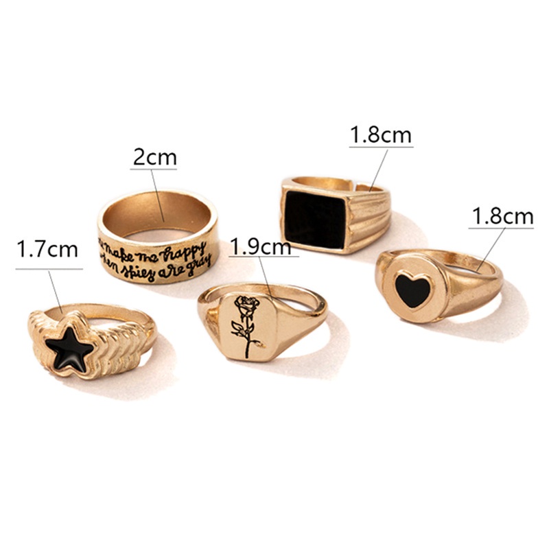 Fancyqube 5pcs / Set Cincin Rantai Emas Geometris Gaya Hip Hop Punk Untuk Wanita