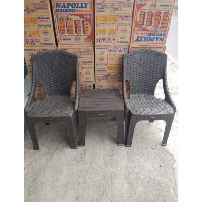 Menarik Kursi Sender Anyaman Rotan Plastik Napolly Set 2Kursi 1Meja Damitaseller