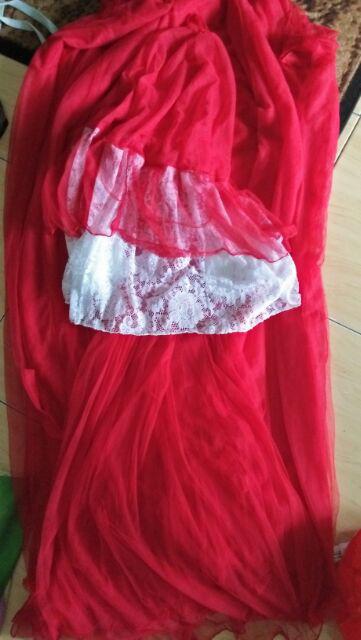 Kelambu Gantung Tile Rumbai Merah