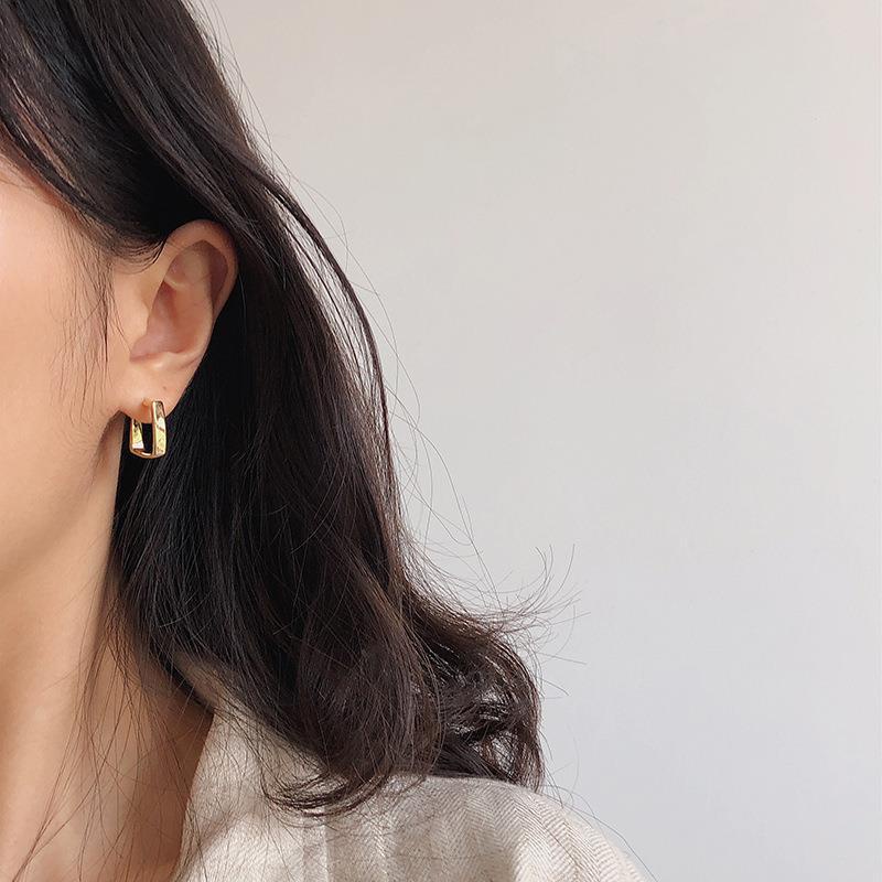 Papaozhu Chic 14K Emas Square Hoop Earrings Untuk Wanita Gadis Ins Minimalis Geometris Anting-Anting Fashion Telinga Perhiasan