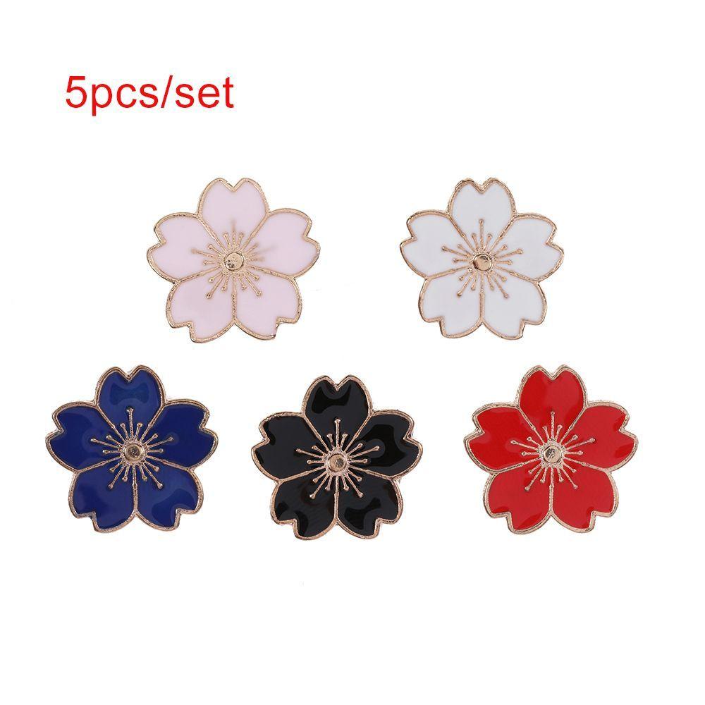 5pcs Alloy Enamel Brooches Sakura Flower Pins Button 20x20x2mm