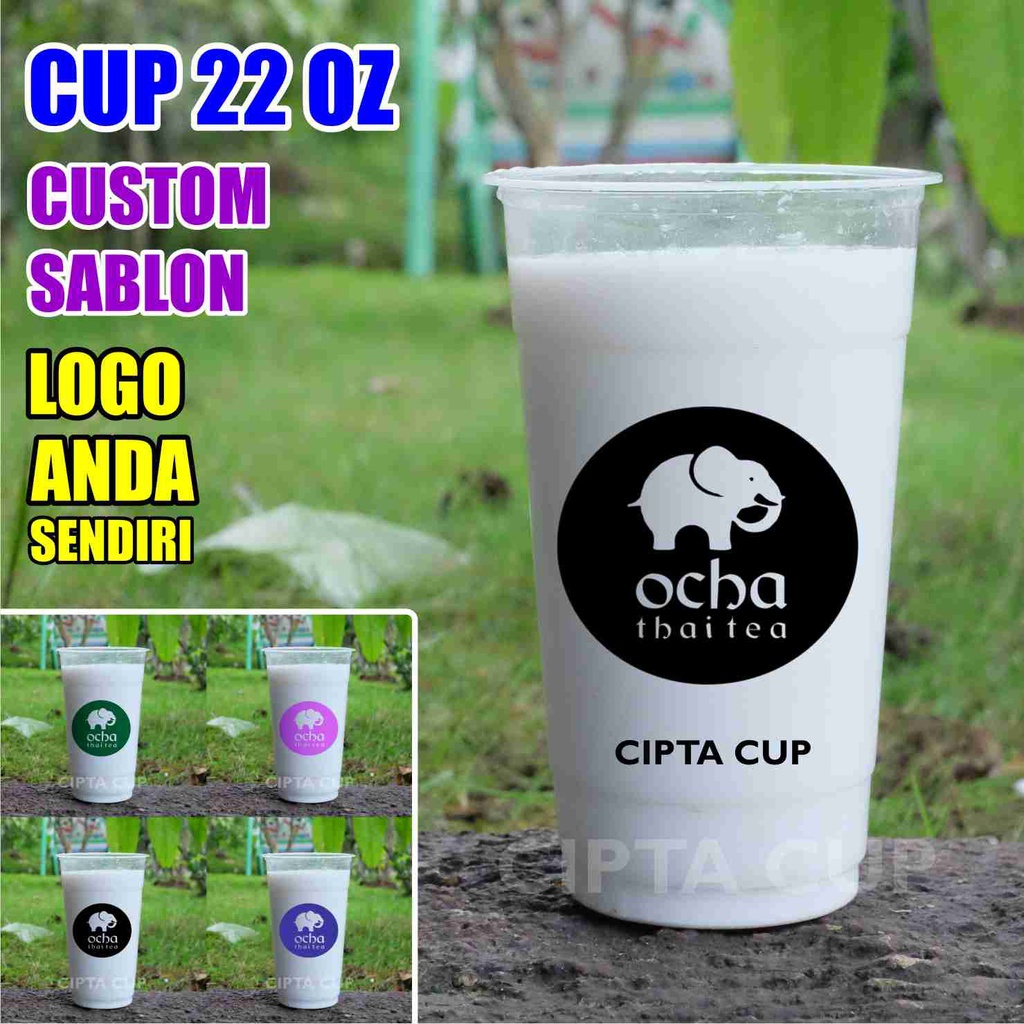 cup 22oz gelas plastik sablon printing minuman kekinian boba thaitea