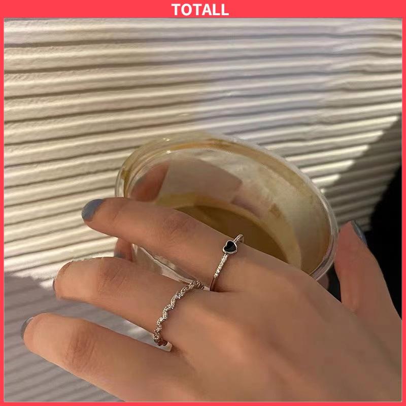 COD 2 pcs Cincin Zirkon Hitam Wanita High-end Fashion Kepribadian Jari Telunjuk Cincin-Totall