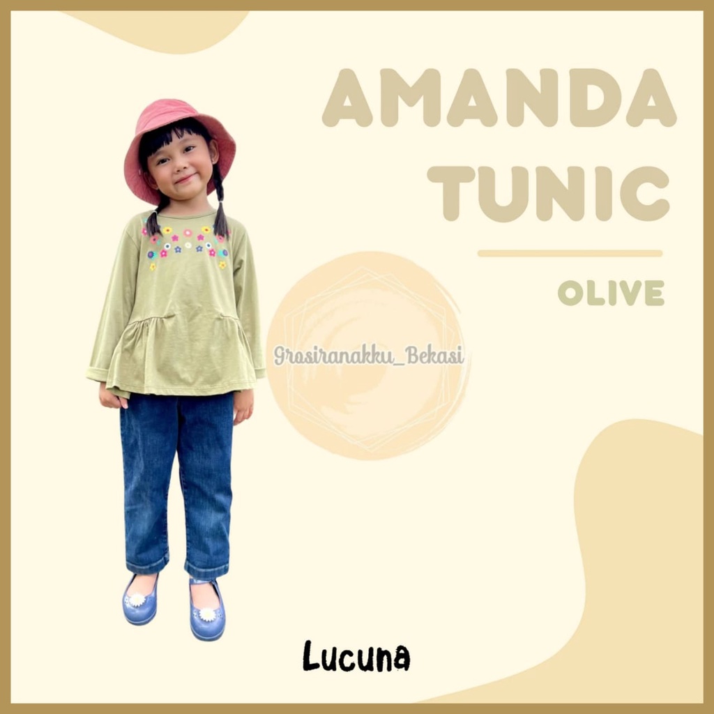 Tunik Anak Amanda Long Tee Lucuna Warna Olive Size 1-5 Tahun