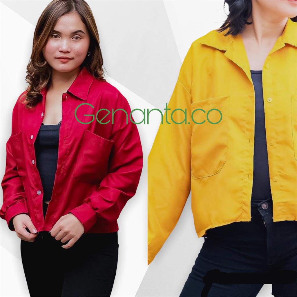 GNT - Rami Atasan Kemeja Hitam Putih Coklat Basic Wanita Crop Top Polos/Baju Lengan Panjang Outer Km