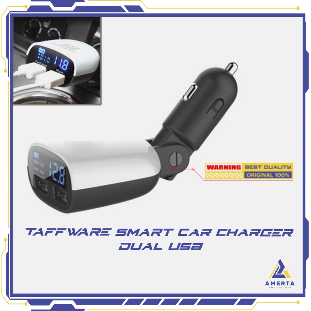 Taffware Smart Car Charger Dual USB with LCD