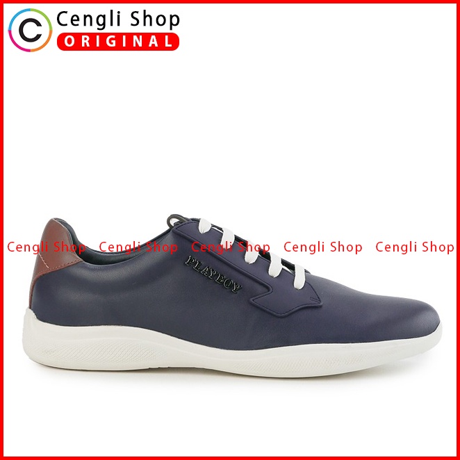 SEPATU SNEAKER PLAYBOY PRIA ORIGINAL CASUAL KETS KULIT BIRU NAVY PL09