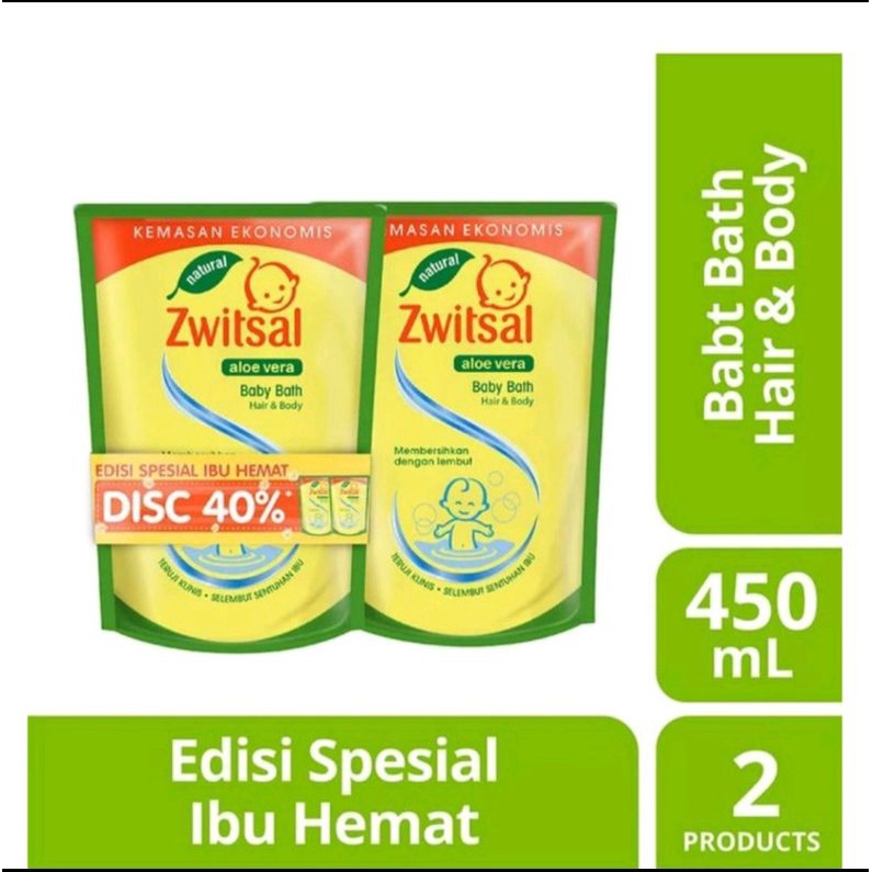 Zwitsal natural baby bath 2 in 1 hair &amp; body 450ml TWINPACK