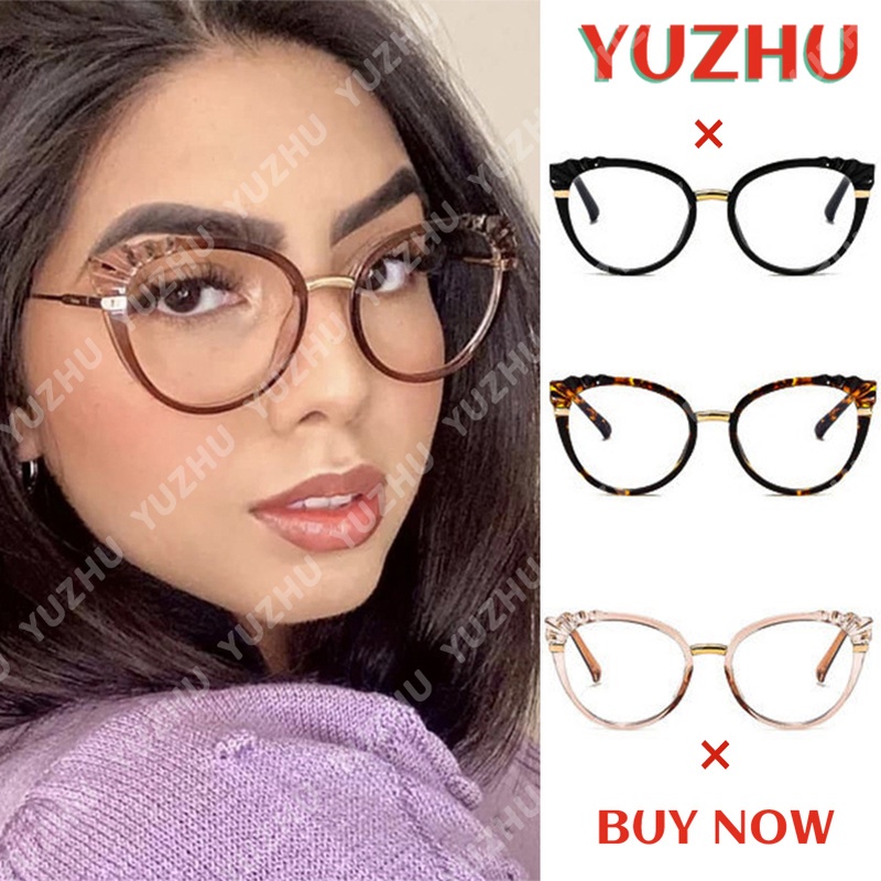 （YUZHU）COD Western Fashion Cat Eye TR90 Kacamata Anti Biru Tren Kacamata Retro Wanita