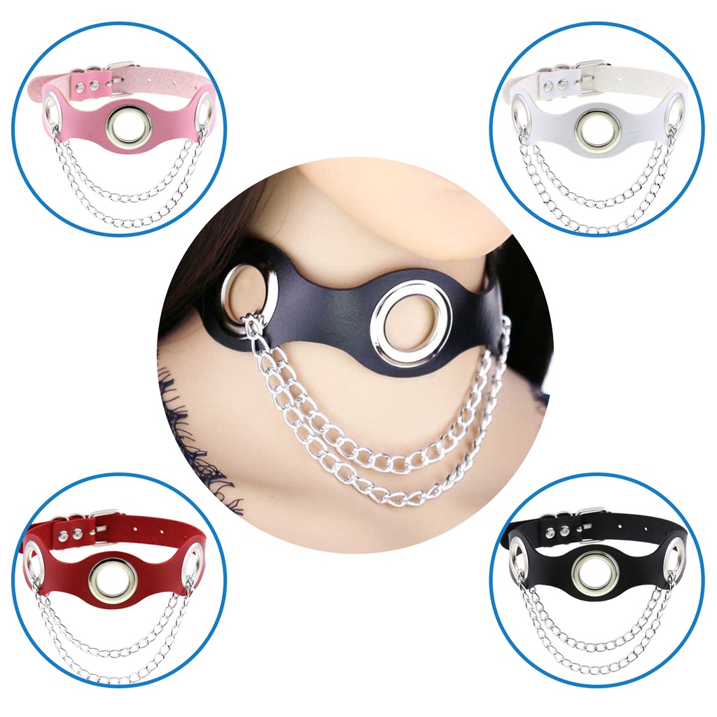 Hu Hu Hu Hu Hu Alat Bantu Pasang Kacamata♡ Kalung Choker Bahan Kulit Imitasi Dengan Rantai Logam Gaya Punk