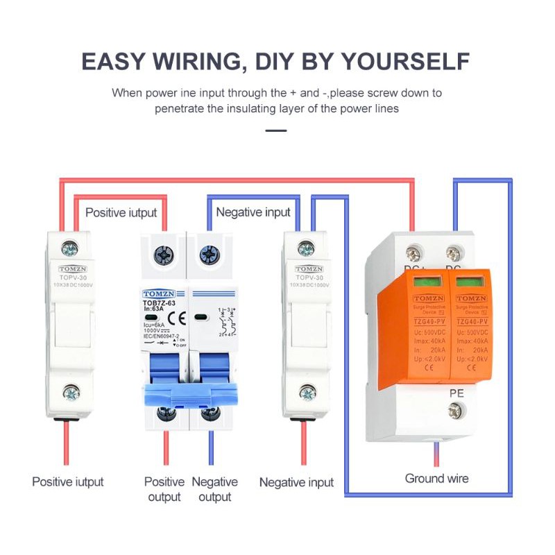 Fuse Holder 2P Paralel 10x38Mm 1000V TOMZN TOPV-30 Tegangan Tinggi Solar PV