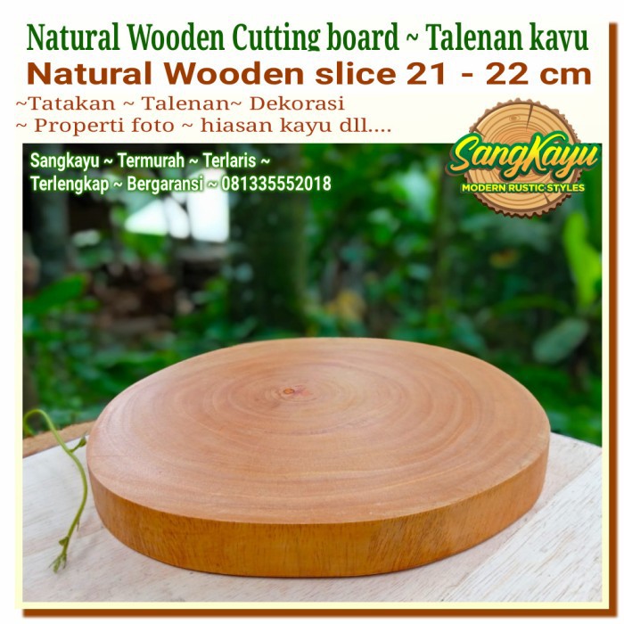 Tatakan talenan kayu alami diameter 21-22 properti foto nampan tray