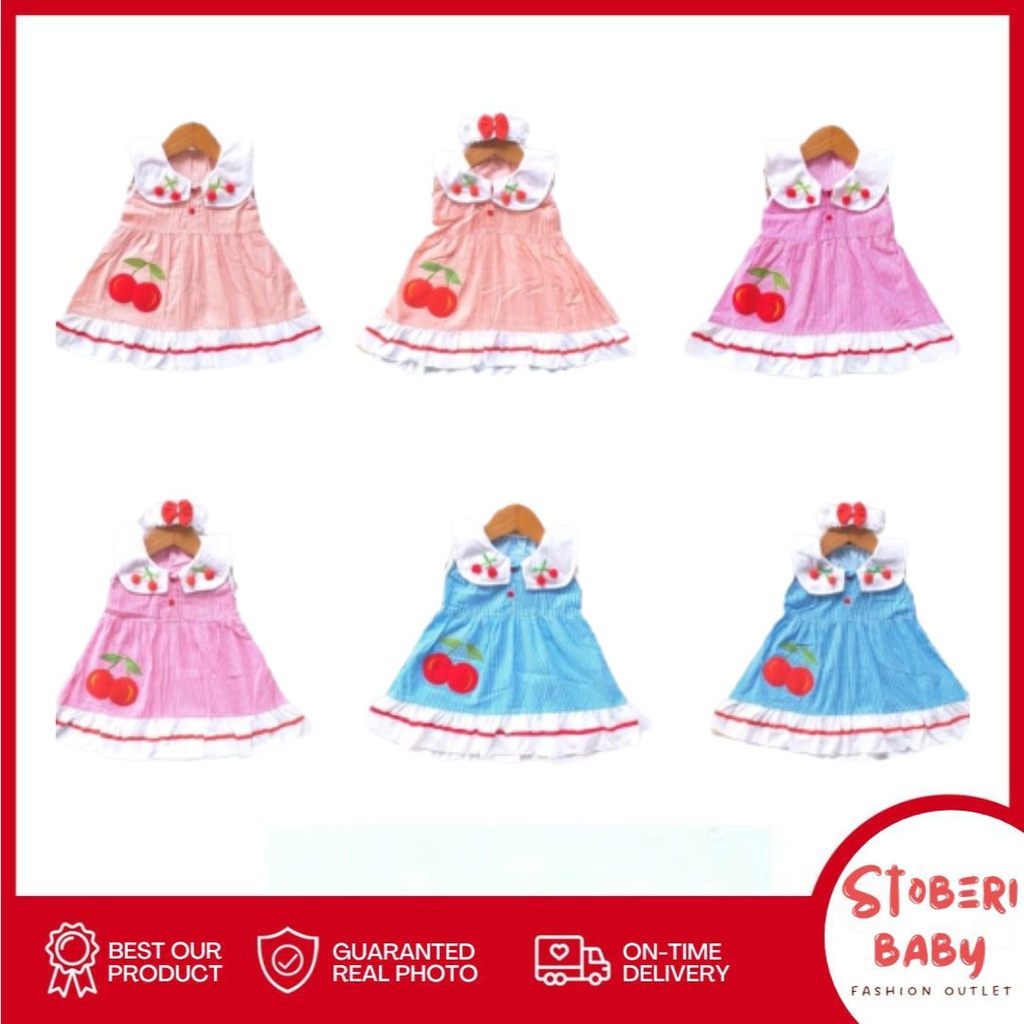 stoberi baby - QIU2 CHERRY Dress Bayi (0-12bulan) Baju Bayi Perempuan Baju Rok Terusan Bayi