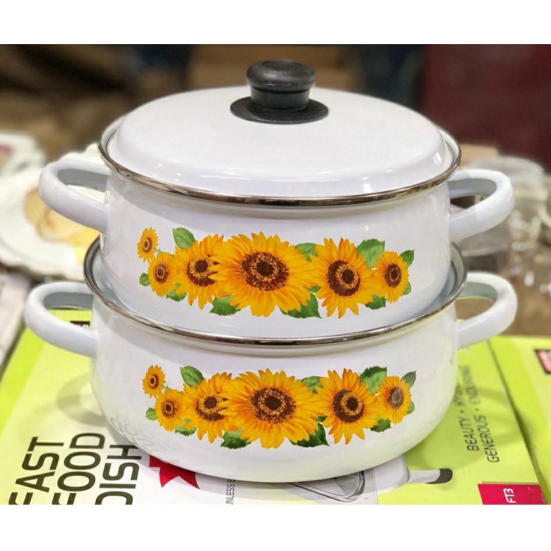 Panci Enamel Set isi 2pcs "LISA" Motif Bunga - KIG group