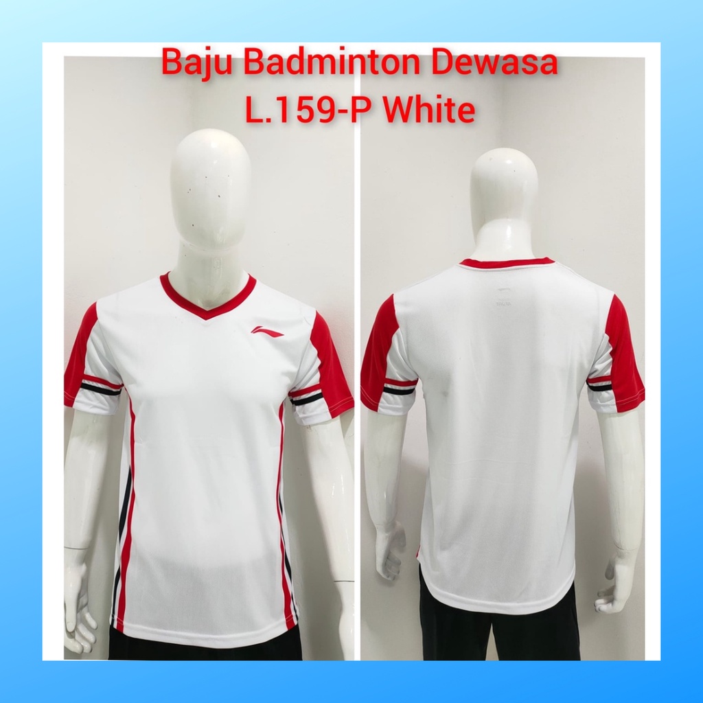 Kaos bulutangkis pria baju badminton atasan jersy wanita dewasa t-shirt outfit seragam kostum jersey olahraga casual suit pakaian jarsey oblong apparel sports jersi sudirman thomas uber cup bulu tangkis L159 putih polos