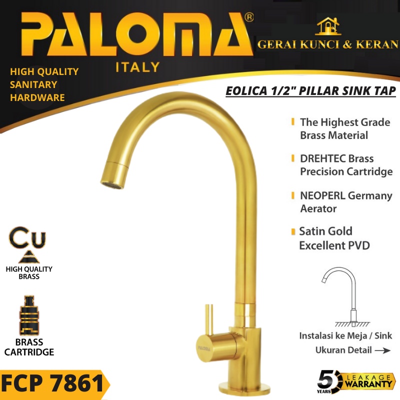 PALOMA FCP 7861 Keran Sink Angsa Cuci Piring Dapur Wastafel Kran Air EMAS SATIN GOLD