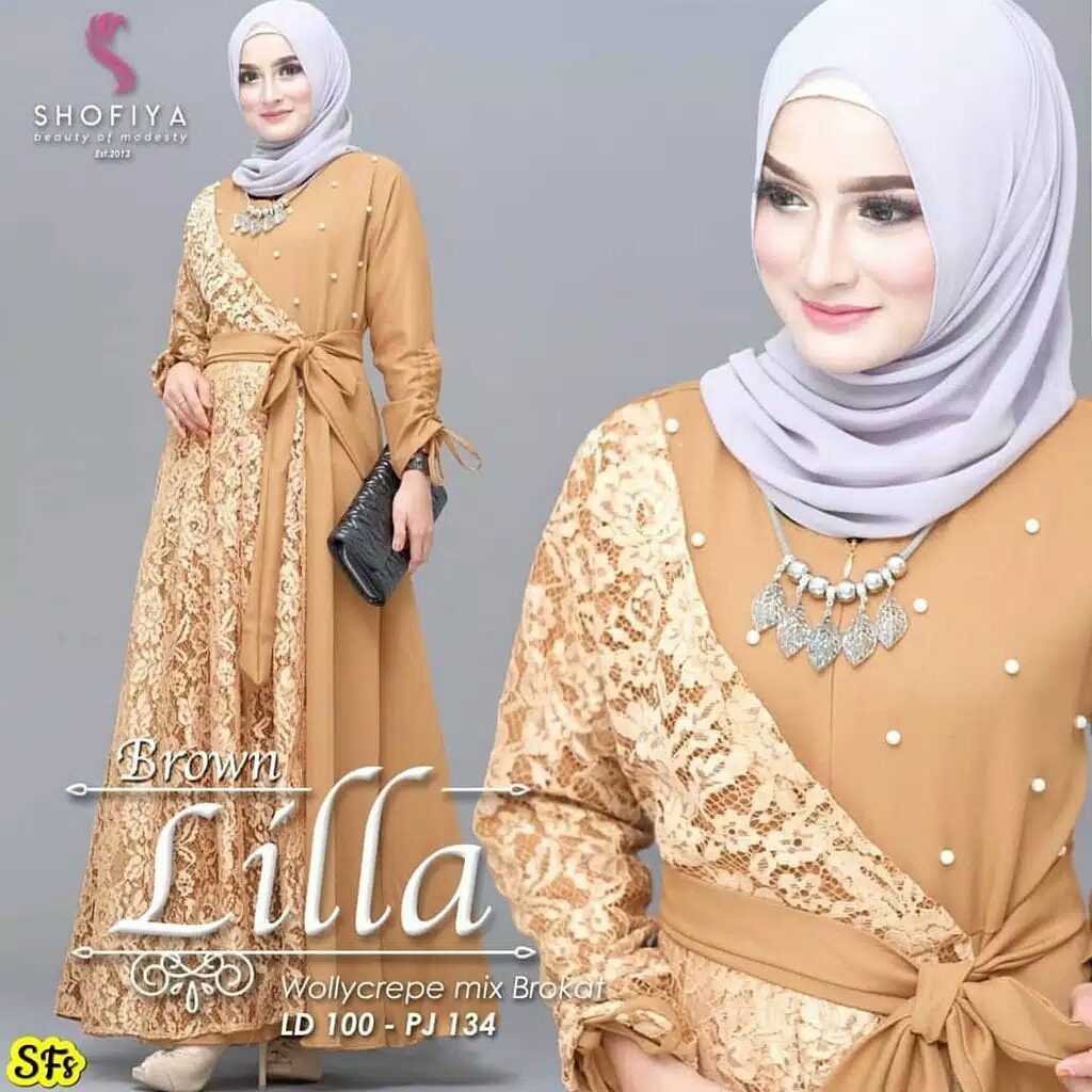 Gamis Lilla Mix Brukat Terbaru / Gamis Modern / Busana Muslim Terbaru / Gamis Murah-2