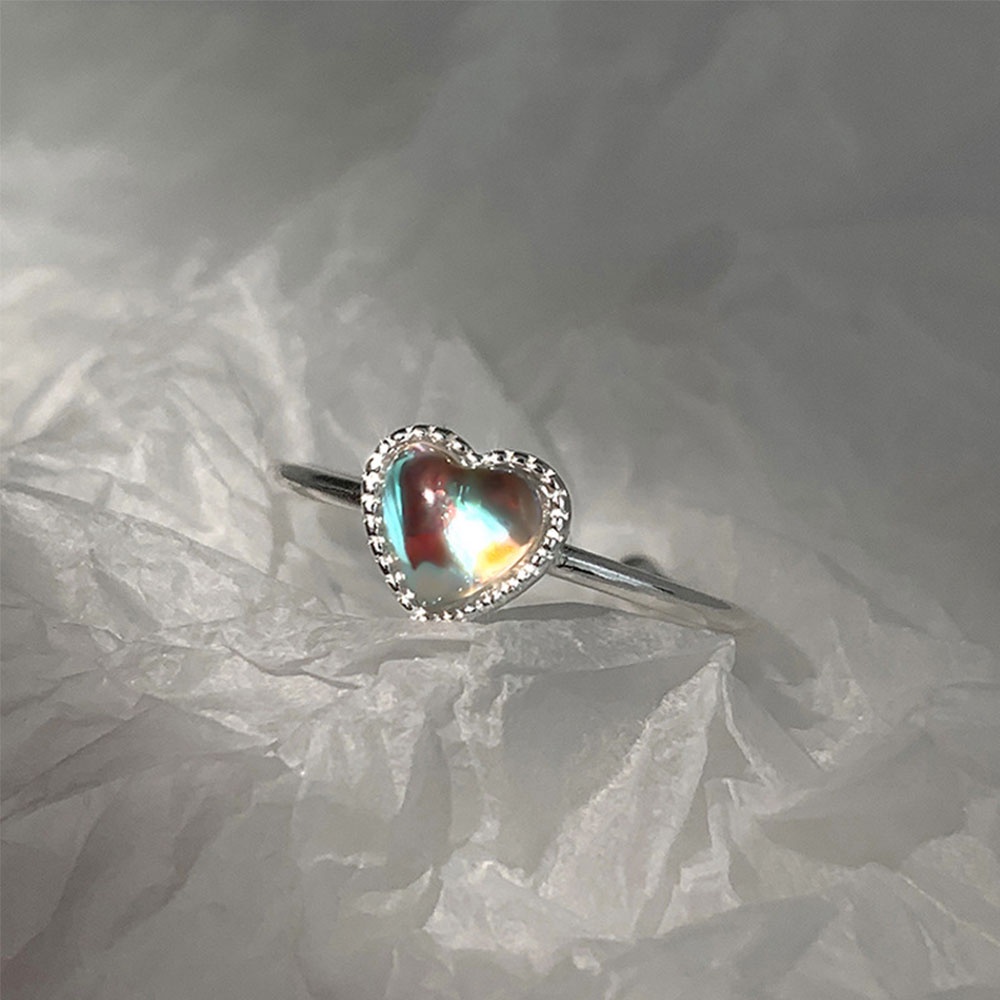 Cincin Rantai Adjustable Bentuk Hati Warna-Warni Gradasi Untuk Wanita