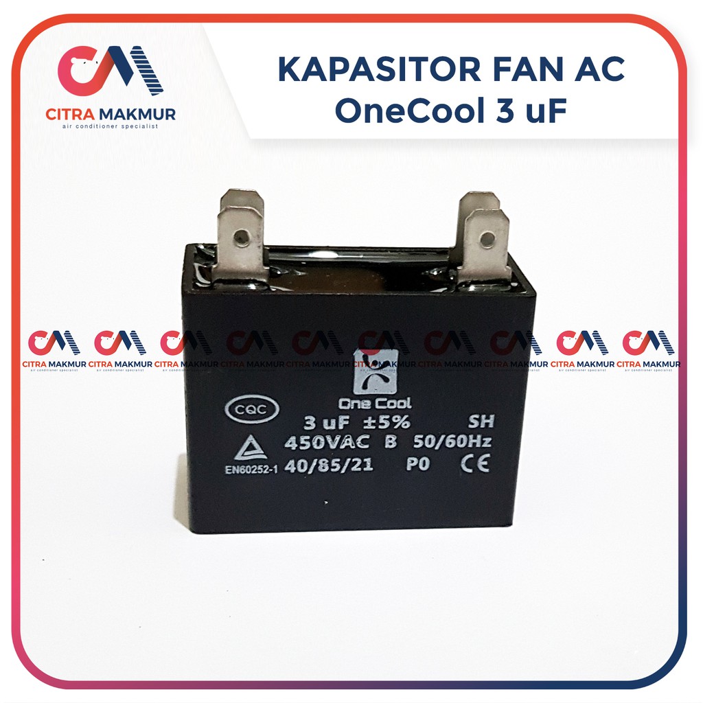 Kapasitor Fan AC 3 uf merk Onecool Kaki 4 Capasitor mikro Kipas angin dinamo Outdoor Mesin kotak