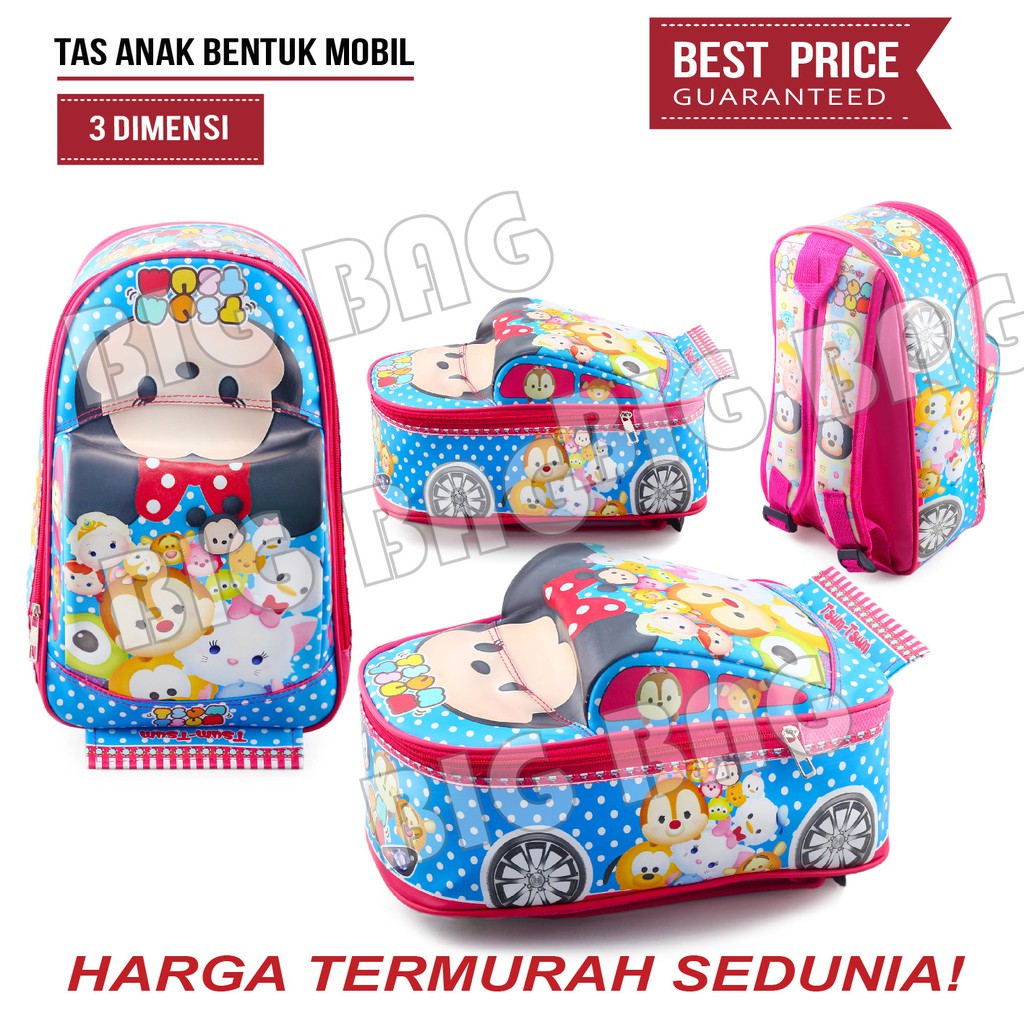 Tas Anak Perempuan Karakter  - Bentuk Mobil - Tas Ransel Sekolah Anak TK Tas Mobil On The Road.RTM