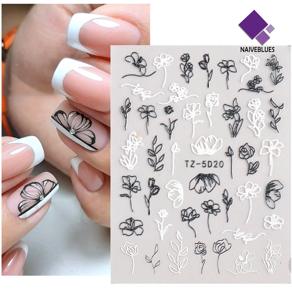 Naiveblue 1 Set Stiker Kuku Motif Bunga 3D Untuk Nail Art