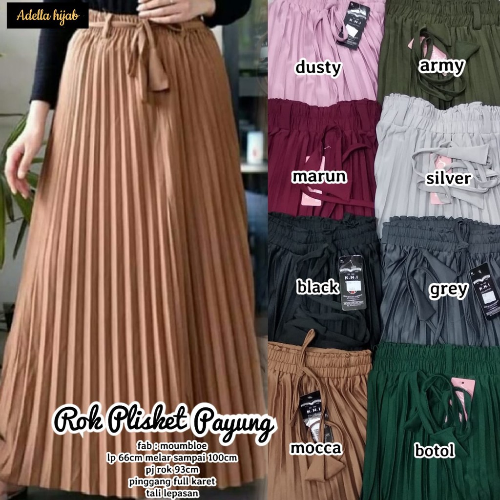ROK PLISKET PAYUNG MURAH .POLA PAYUNG .super best seller. PINGGANG FULL KARET DAN TALI LEPASAN
