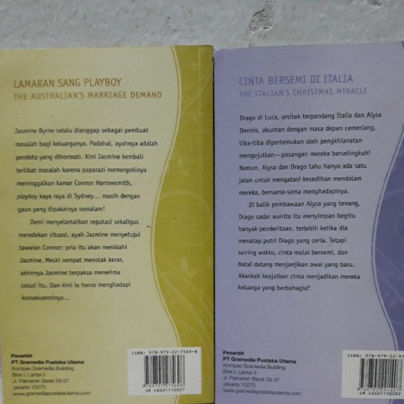 Buku Novel Harlequin,  Lamaran sang Playboy by Melanie Milburne dan Cinta bersemi di Italia by Lucy Gordon-1