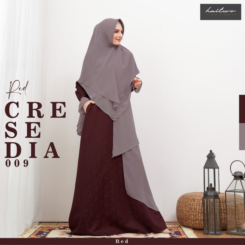 Haitwo Gamis Cresedia 009 Bahan Jacquard Mix Babydoll Set Gamis dan Jilbab Dress Wanita Jubah Syari