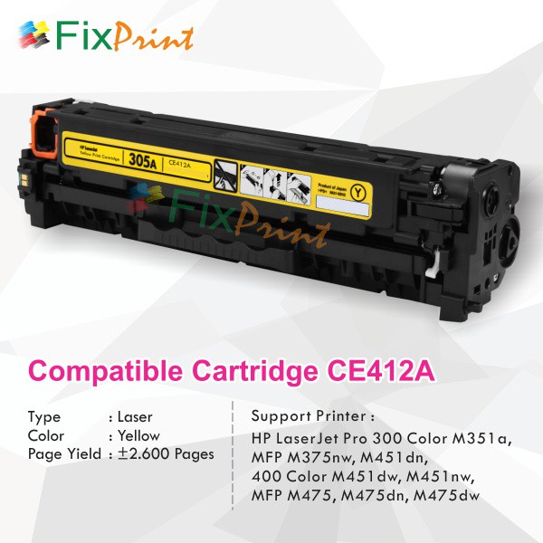 Cartridge Toner Compatible HP CE412A 305A Yellow HP MFP M375nw M451