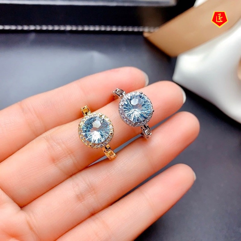 [Ready Stock]Elegant Creative Pt950 Natural Blue Topaz Ring for Women