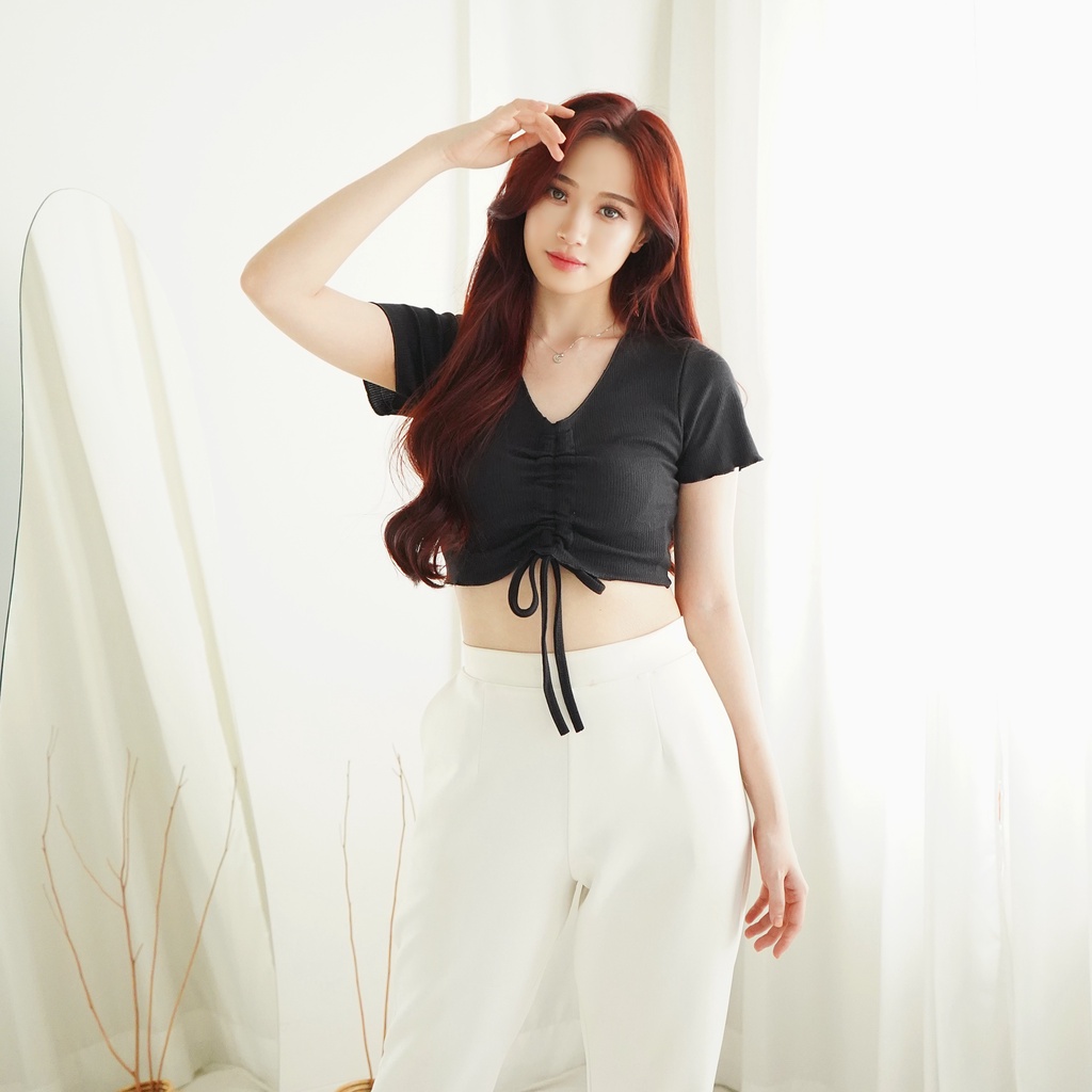 Crop Top Kaos Serut Baju Atasan Wanita Crop Tee 139