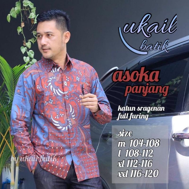 Kemeja Batik Pria Premium Lengan Panjang Asoka Merah Lapis Furing Bahan Katun Halus Premium