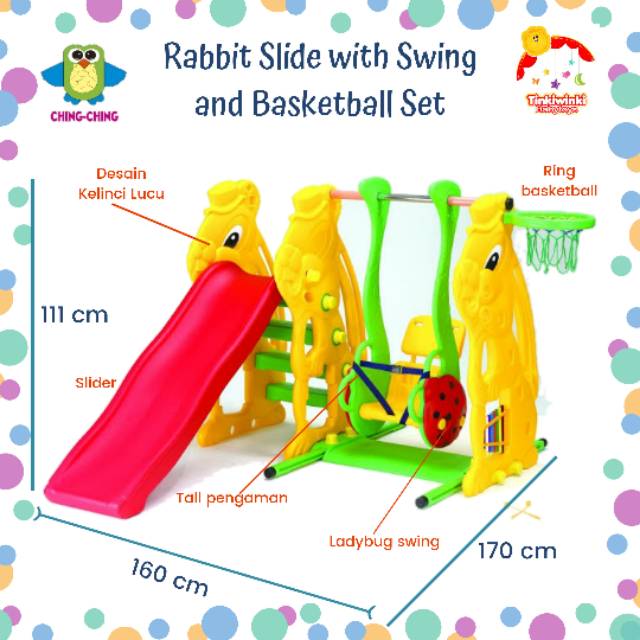 Perosotan Ching-ching Rabbit Slide with Swing and Basketball Set (SL 08)