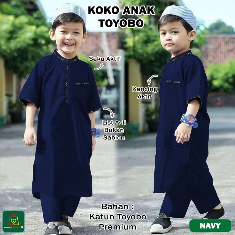 Setelan Baju Muslim KOKO ANAK TOYOBO Bahan Katun Toyobo Premium Ukuran XS - L Usia 2 - 15 Tahun / 18047-18053