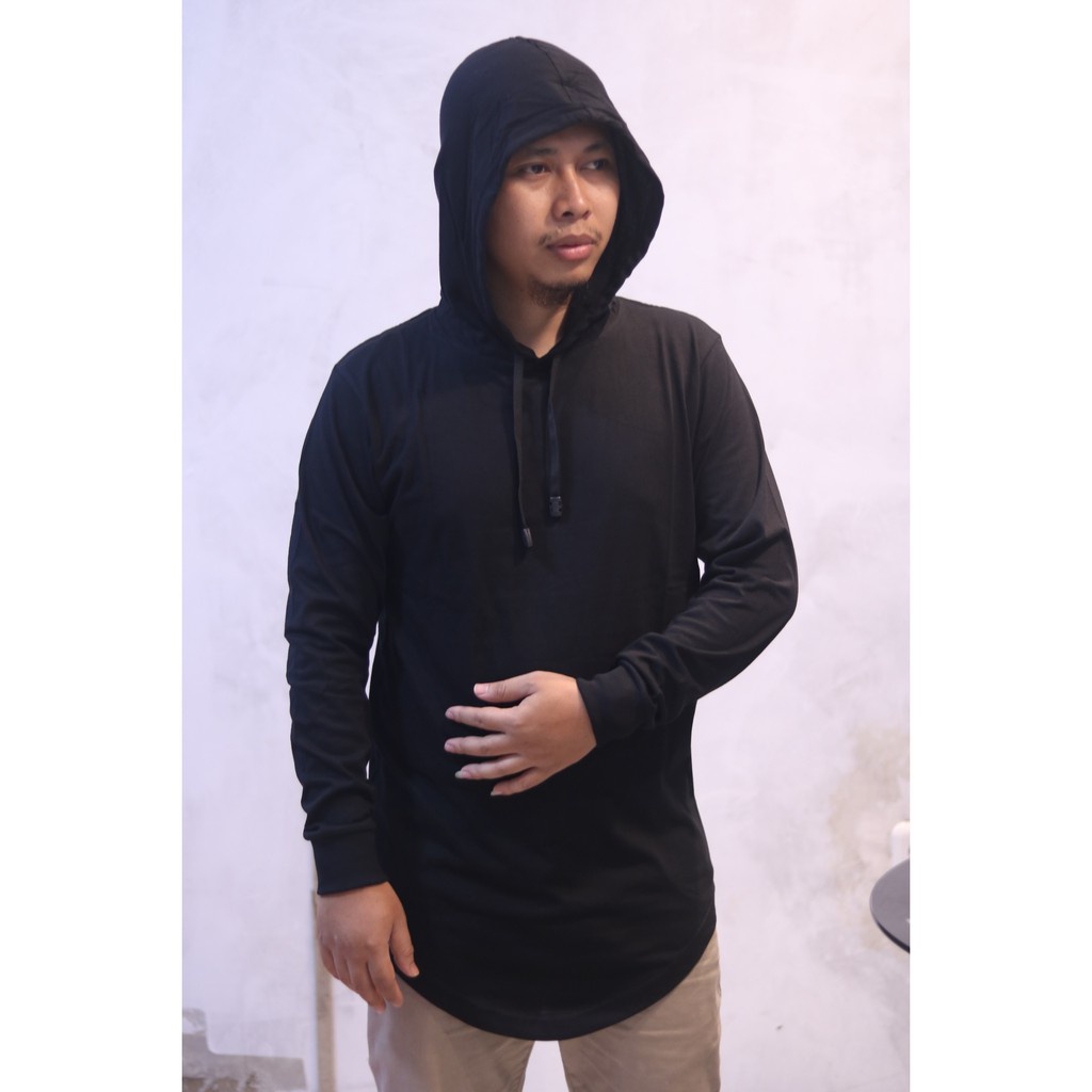 KAOS HOODIE TSHIRT LONGLINE POLOS RIP TANGAN LENGAN PANJANG KATUN COMBED JUMBO COWOK CEWEK PRIA WANI