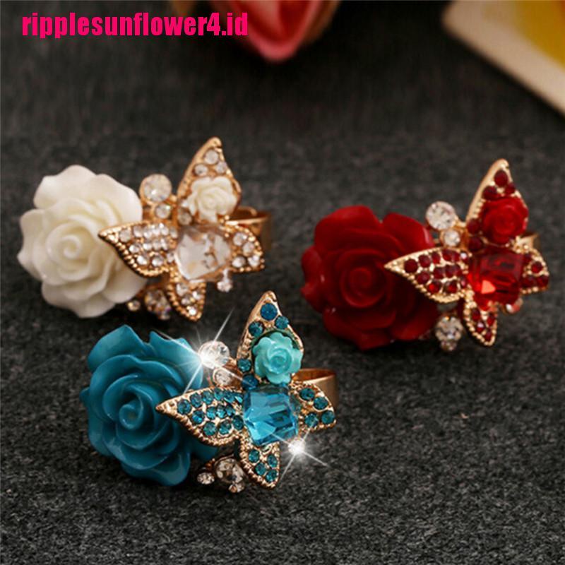 Butterfly Cincin Kristal Berlian Imitasi Bentuk Kupu-Kupu Adjustable Untuk Pertunangan