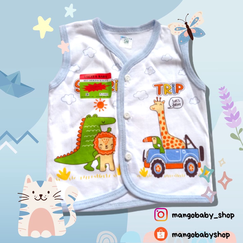 USCITA BABY | BAJU ATASAN KUTUNG BUNTUNG ISI 3 PCS TANPA LENGAN KATUN