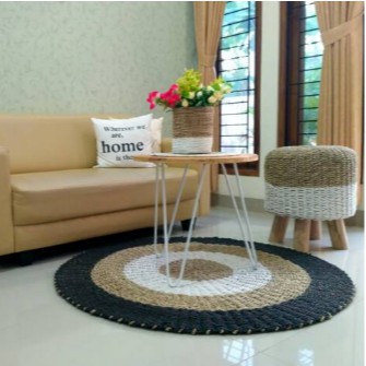 Rug Karpet Seagrass Hitam Natural ukuran Diameter 120 cm Export Quality