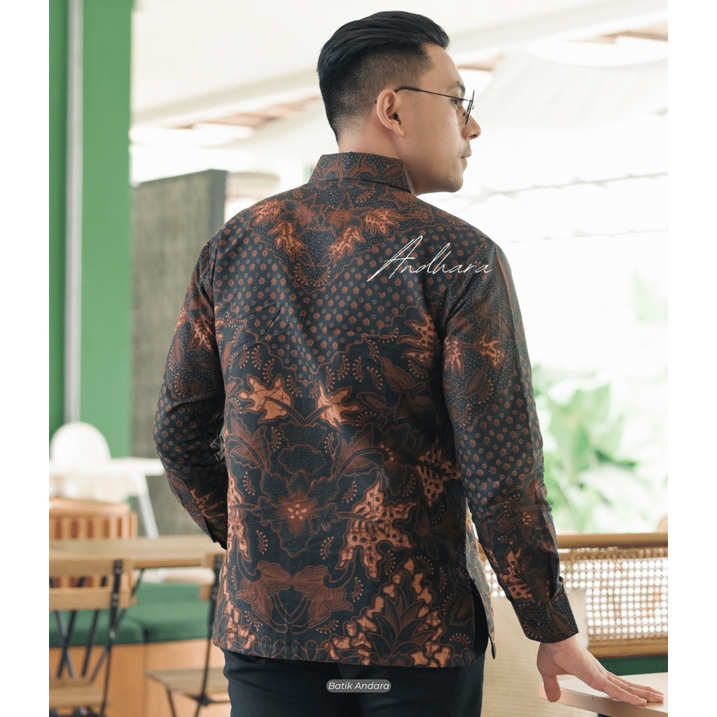 Perwira Sogan Kemeja Batik Pria Lengan Panjang Modern Jumbo Kasual Slim Fit