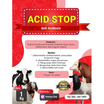 ACID STOP 1KG - PREMIX ANTI ACIDOSIS + PEMACU PRODUKSI SUSU - untuk mencegah kaki pincang sapi kambing domba akibat acidosis dan Memacu Produksi Susu Induk